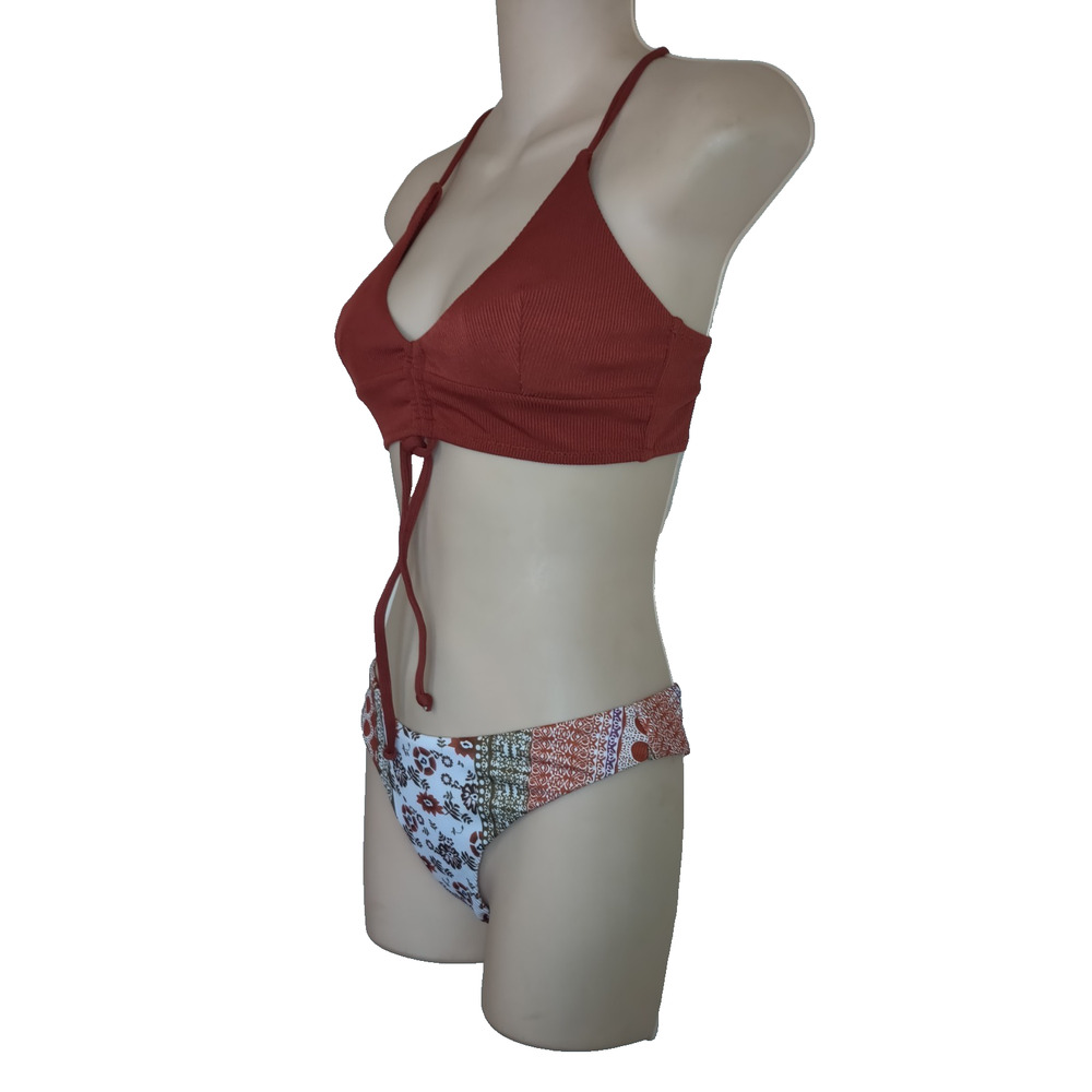 Zaful Bikini Swimsuit Sz S 4 NWT Strappy Back 2 Piece Rust, Brown,White NEW - Picture 2 of 15